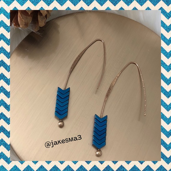 H/P 5/16!! threader earrings in a chevron stone - Picture 1 of 1